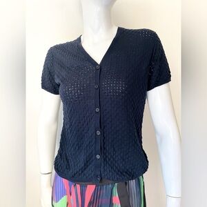 zilch amsterdam Textured Button-Up Knit Top Navy sweater